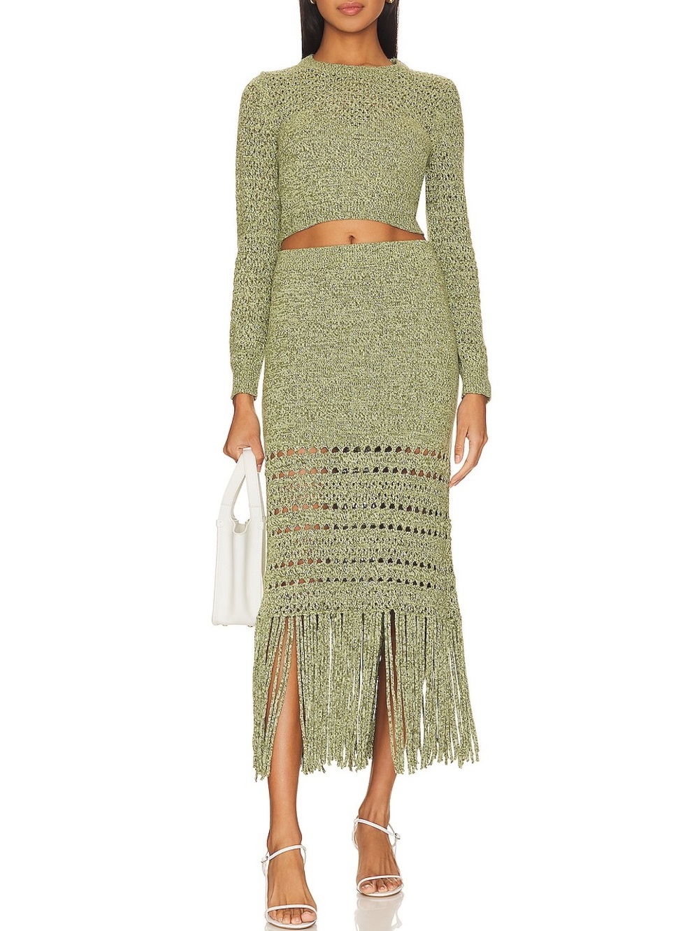Amanda Uprichard Jayla Knit Crop Top Sweater & Fringe Midi Skirt Set